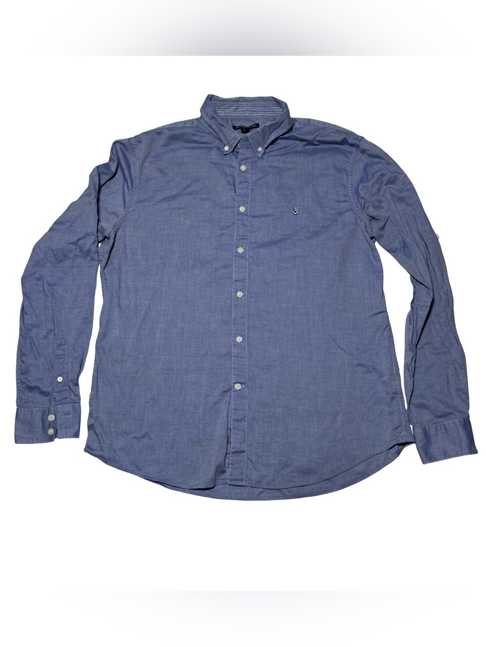 John Varvatos Chambray Peace Logo Blue Long Sleeve Button Down Shirt Men’s XL